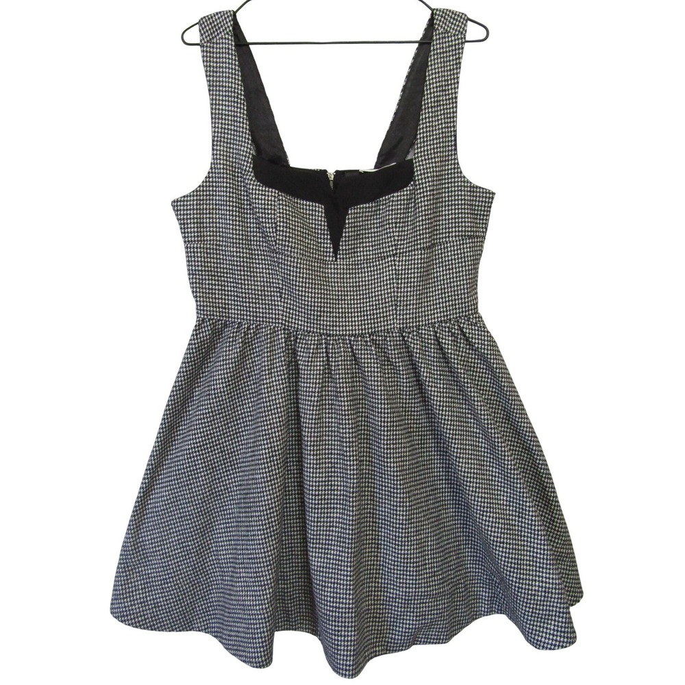 Baby Pink Houndstooth Fit & Flare Dress Womens Large Black White Excellent Wool